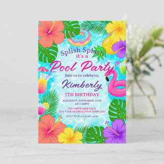 Splish Splash Pool Party Birthday 招待状