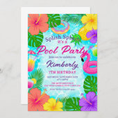 Splish Splash Pool Party Birthday 招待状 (正面/裏面)