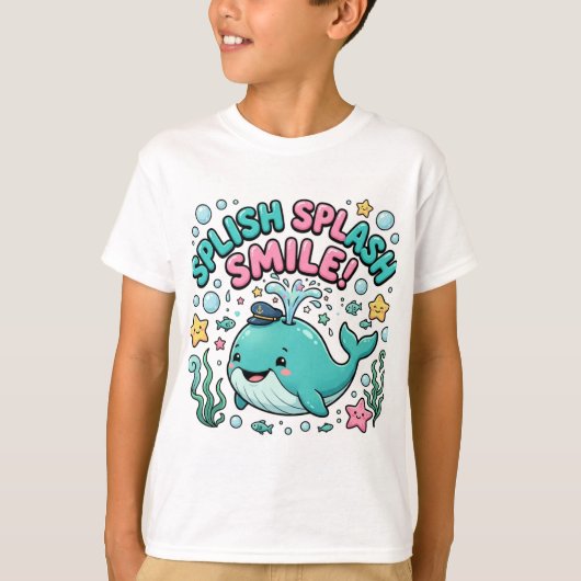 Splish Splash Smile かわいいクジラTシャツ | キッズ Tシャツ (正面)