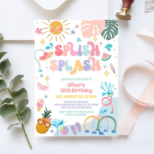 Splish Splash Tropical Summer Birthday Invitation 招待状