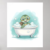 Splish Splash Turtle Time Kids Bathroom Wall Art ポスター (正面)