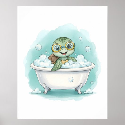 Splish Splash Turtle Time Kids Bathroom Wall Art ポスター (正面)