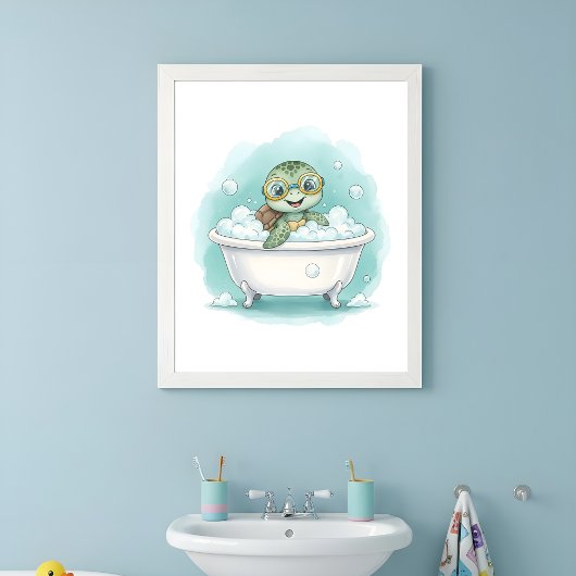 Splish Splash Turtle Time Kids Bathroom Wall Art ポスター