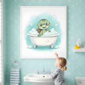 Splish Splash Turtle Time Kids Bathroom Wall Art ポスター