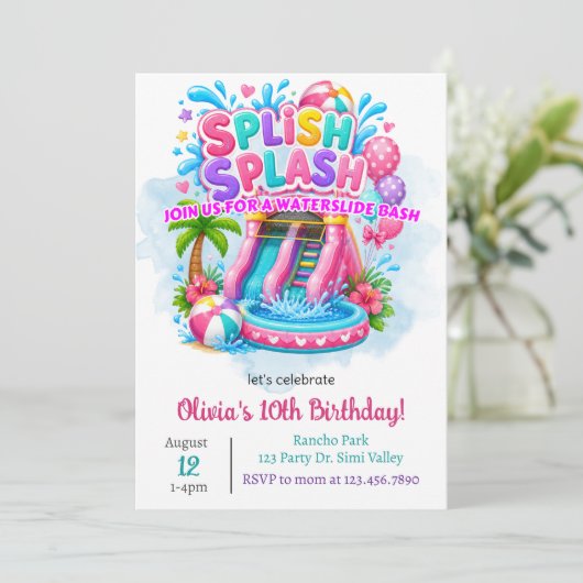 Splish Splash Waterslide Birthday | Bounce House 招待状 (スタンド正面)