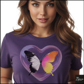 Split Butterfly Monochrome Neon Heart Graphic Tシャツ