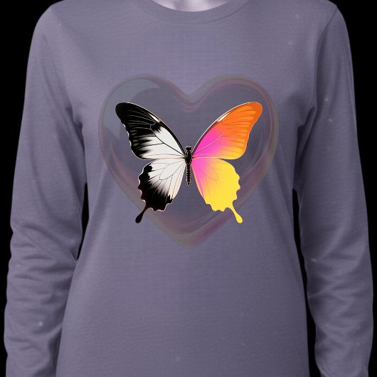 Split Butterfly Monochrome Neon Heart Graphic Tシャツ