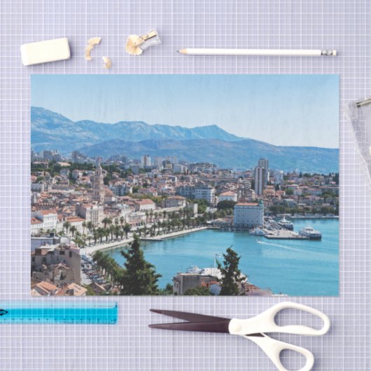 Split city seafront aerial view, Dalmatia, Croatia 薄葉紙 (クラフト)