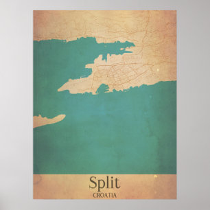 Split Croatia Dalmatiaヴィンテージマップのポスター ポスター