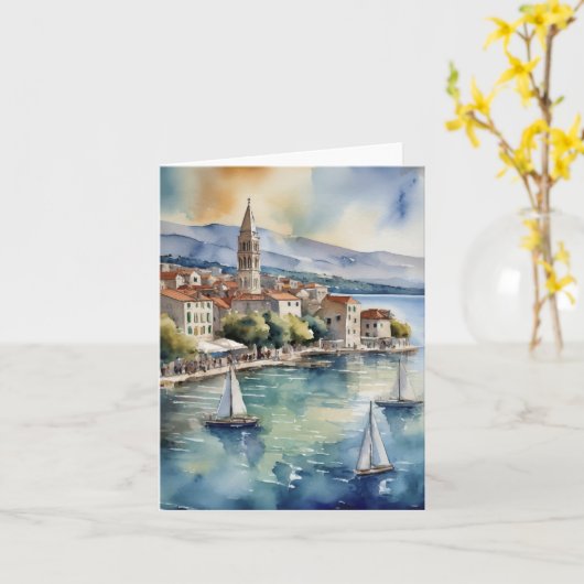 Split Croatia Sailing Watercolor カード (黄色い花)