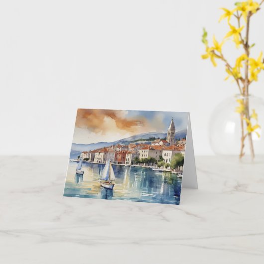 Split Croatia Watercolor カード (黄色い花)