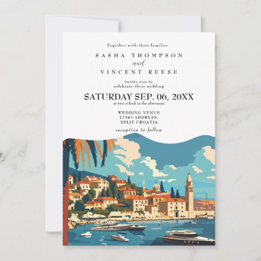 Split Croatia Wedding Invitation Retro 招待状 (正面)
