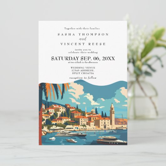 Split Croatia Wedding Invitation Retro 招待状 (スタンド正面)