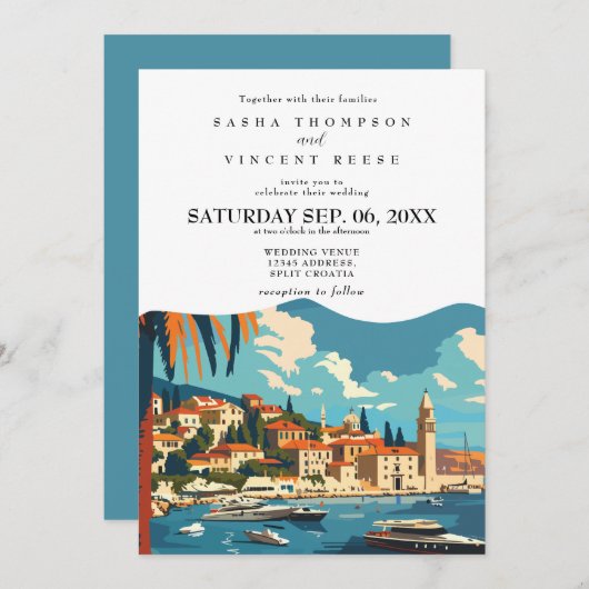 Split Croatia Wedding Invitation Retro 招待状 (正面/裏面)