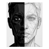 Split Face Low Poly Geometric Line Art Poster ポスター (正面)