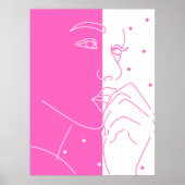 Split Face Pink and White Polka Dot Line Art ポスター (正面)