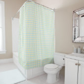 Split image showing a pastel plaid shower curtain シャワーカーテン (インサイチュ)