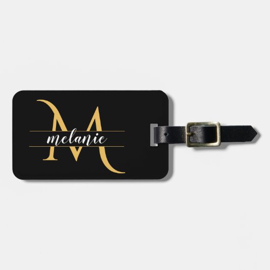 Split Monogramエレガント金ゴールドBlack カスタム Address ラゲッジタグ (正面横)