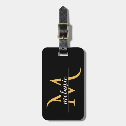 Split Monogramエレガント金ゴールドBlack カスタム Address ラゲッジタグ (正面縦)