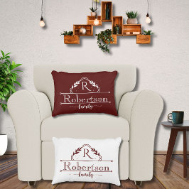 Split Monogram Family Name Deep Burgundy Frame アクセントクッション