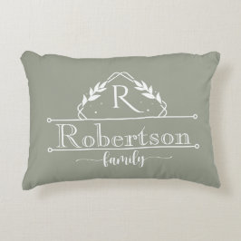 Split Monogram Family Name Dusty Sage Frame アクセントクッション