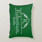 Split Monogram Family Name Forest Green Frame アクセントクッション (正面(垂直))