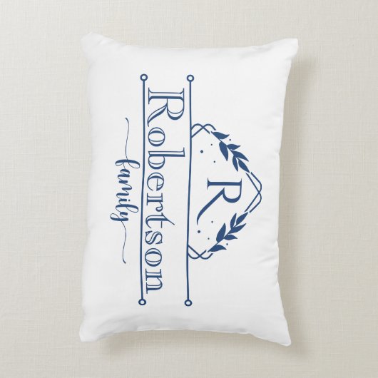 Split Monogram Family Name Midnight Blue Frame アクセントクッション (裏面(縦))