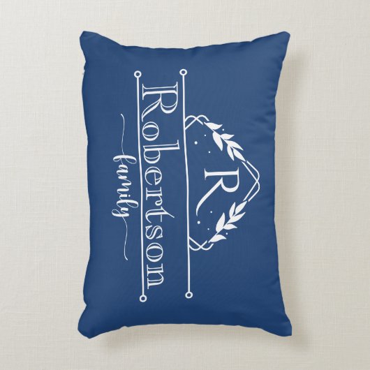 Split Monogram Family Name Midnight Blue Frame アクセントクッション (正面(垂直))