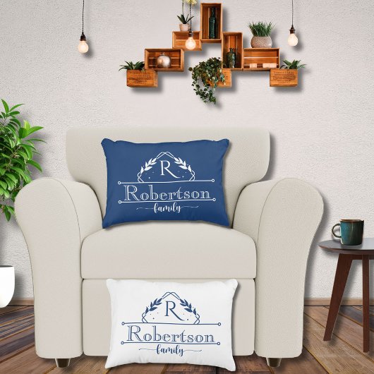 Split Monogram Family Name Midnight Blue Frame アクセントクッション
