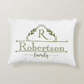 Split Monogram Family Name Olive Green Frame アクセントクッション (裏面)