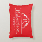 Split Monogram Family Name Red & White Frame アクセントクッション (正面(垂直))