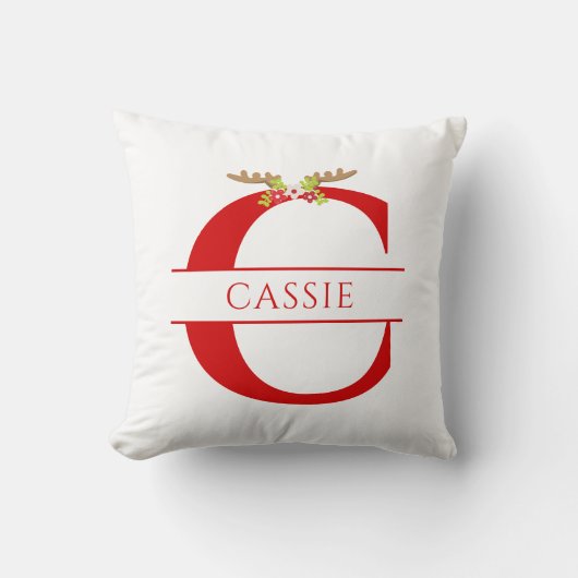 Split Monogram Letter C Xmas Deer Antlers クッション (正面)