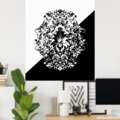 Split Screen Black & White Swirls Mandala ポスター (ホームオフィス)