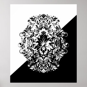 Split Screen Black & White Swirls Mandala ポスター