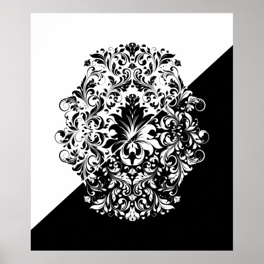 Split Screen Black & White Swirls Mandala ポスター (正面)