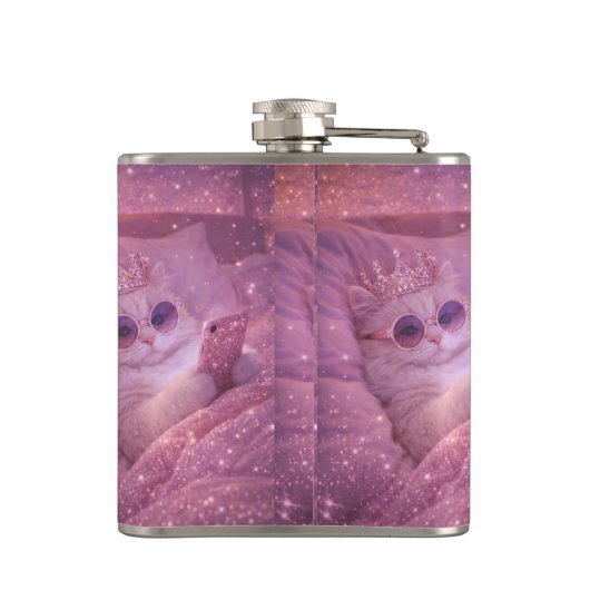 Spoiled Princess Cat Texting in Bed                フラスク (裏面)