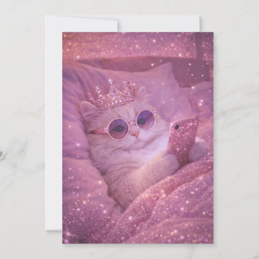 Spoiled Princess Cat Texting in Bed                招待状 (裏面)