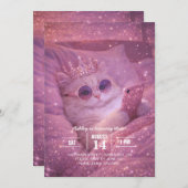 Spoiled Princess Cat Texting in Bed                招待状 (正面/裏面)