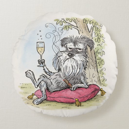 Spoiled Special Grey Schnauzer Throw Pillow ラウンドクッション (正面)