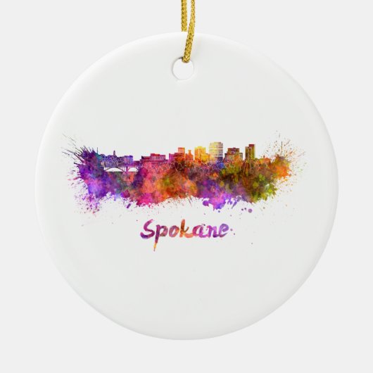 Spokane skyline in watercolor セラミックオーナメント (正面)