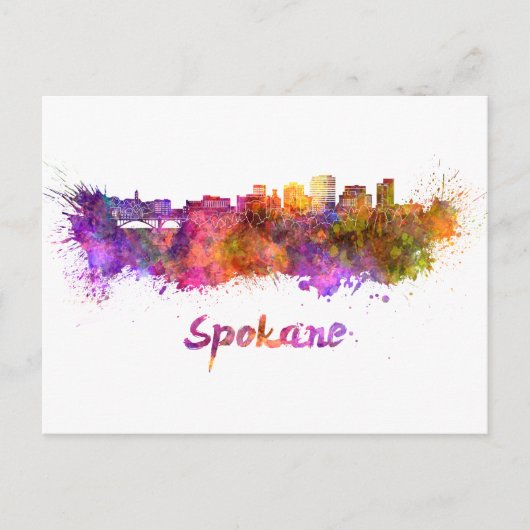 Spokane skyline in watercolor ポストカード (正面)