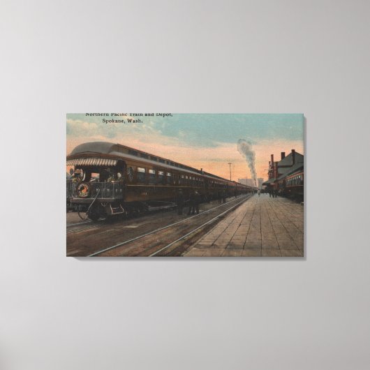 Spokane, WA - N.パシフィック・トレイン&デポのビュー キャンバスプリント (正面)
