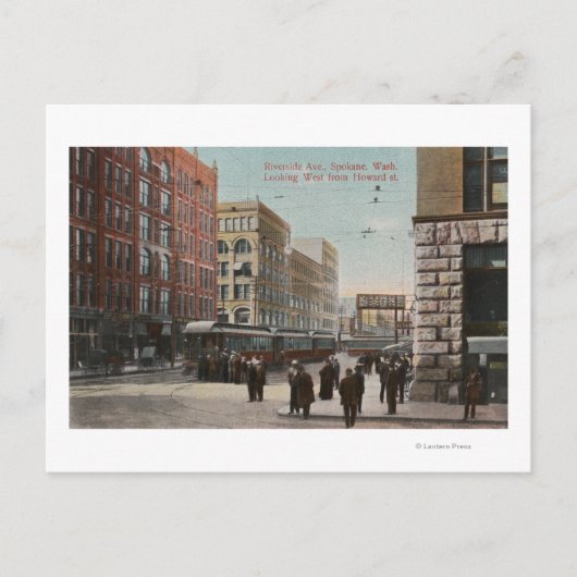 Spokane, WA - View of Riverside Ave.ハワードセント ポストカード (正面)