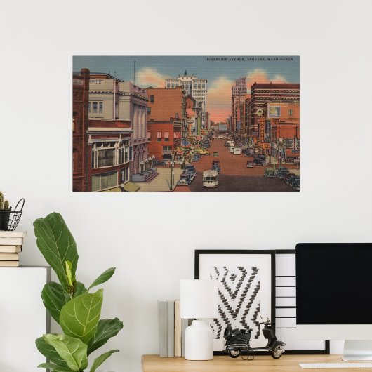 Spokane, WA - View of Riverside Ave. ポスター (ホームオフィス)