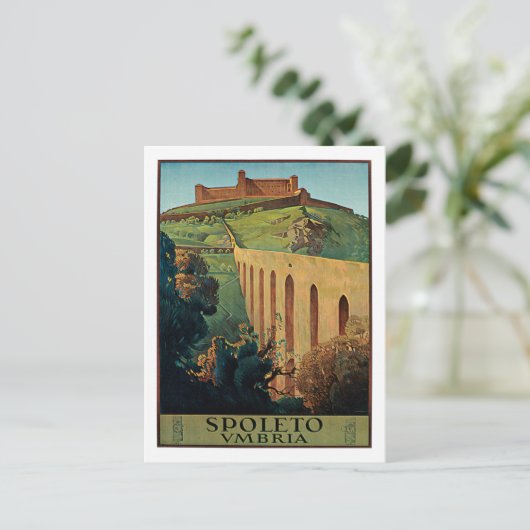 Spoleto Umbriaイタリアのヴィンテージ旅行ポスターアート ポストカード (スタンド正面)