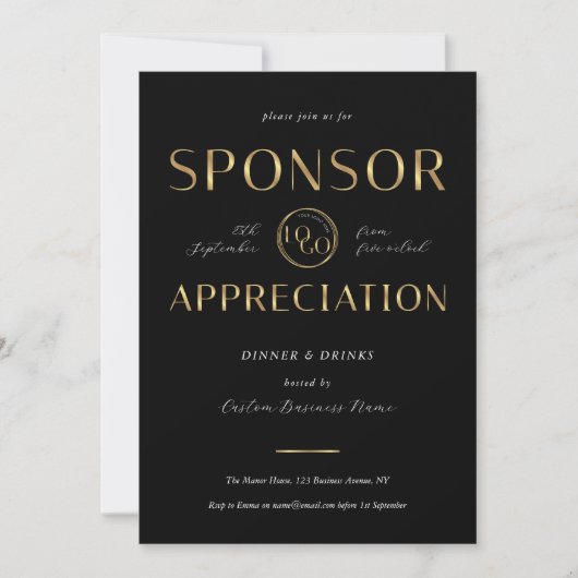 Sponsor Appreciation Black & Gold Logo Corporate 招待状 (正面)