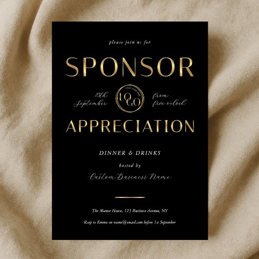 Sponsor Appreciation Black & Gold Logo Corporate 招待状