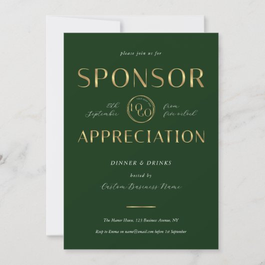 Sponsor Appreciation Green & Gold Logo Corporate 招待状 (正面)