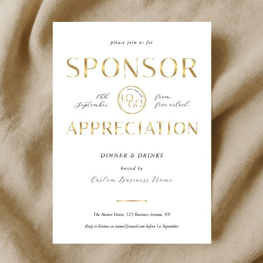 Sponsor Appreciation White & Gold Logo Corporate 招待状