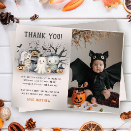spooktacularな子供のハロウィン誕生日写真 サンキューカード